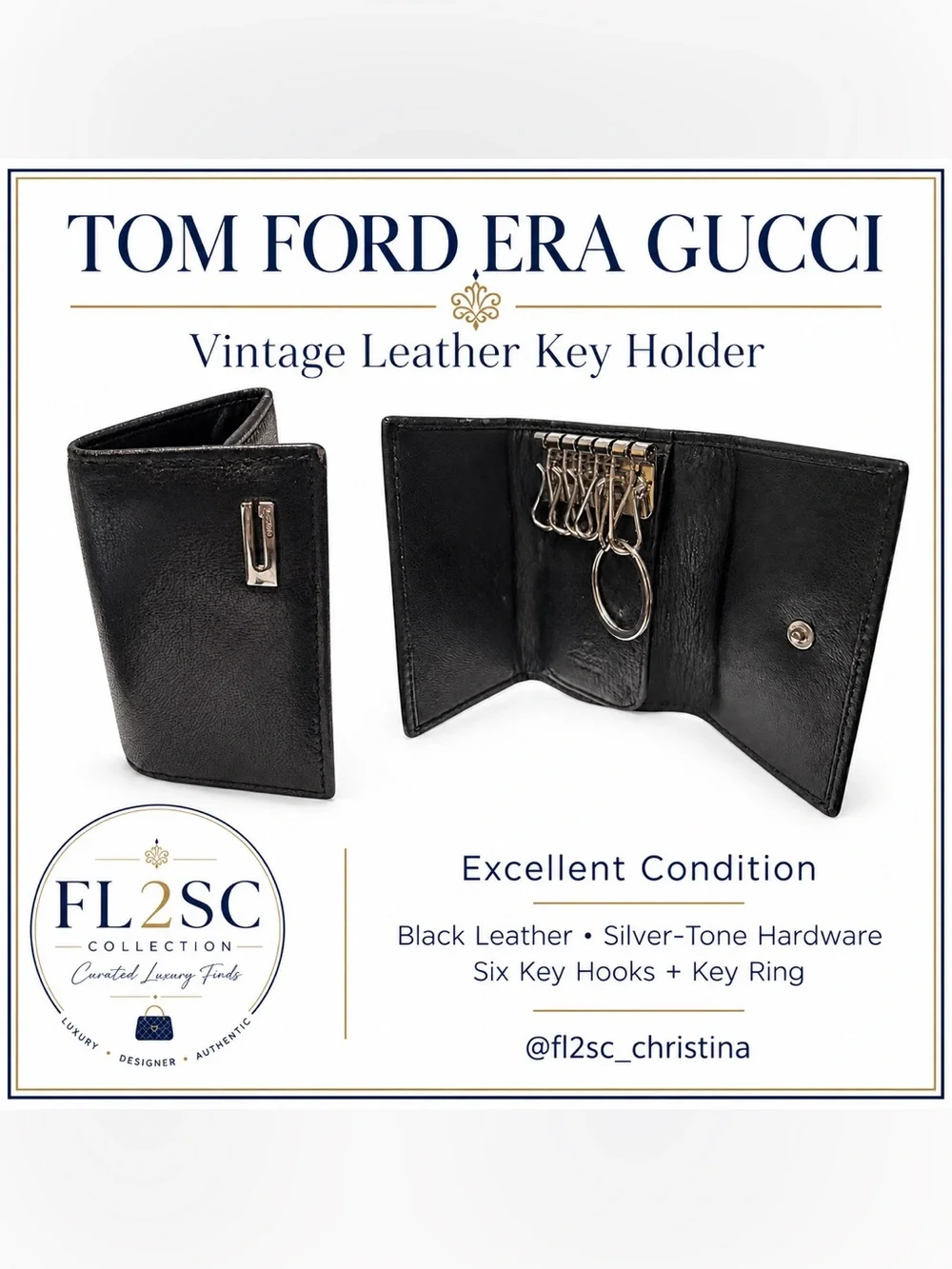 Tom Ford Gucci Black Leather Key Holder